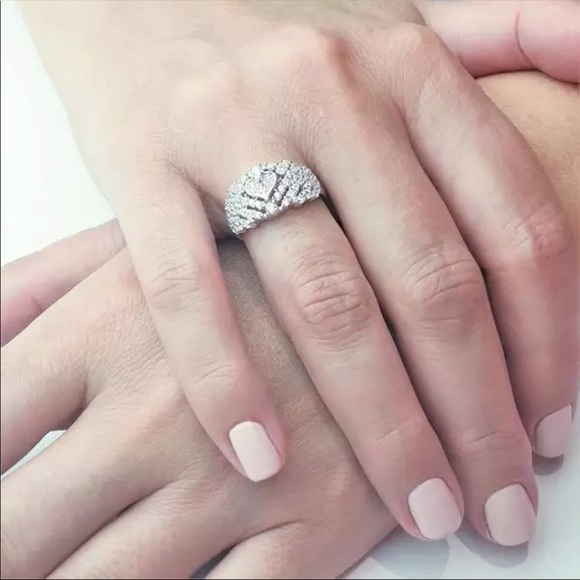 New Lovely Heart 925 Silver Princess Diamond Ring - Picture 3 of 3